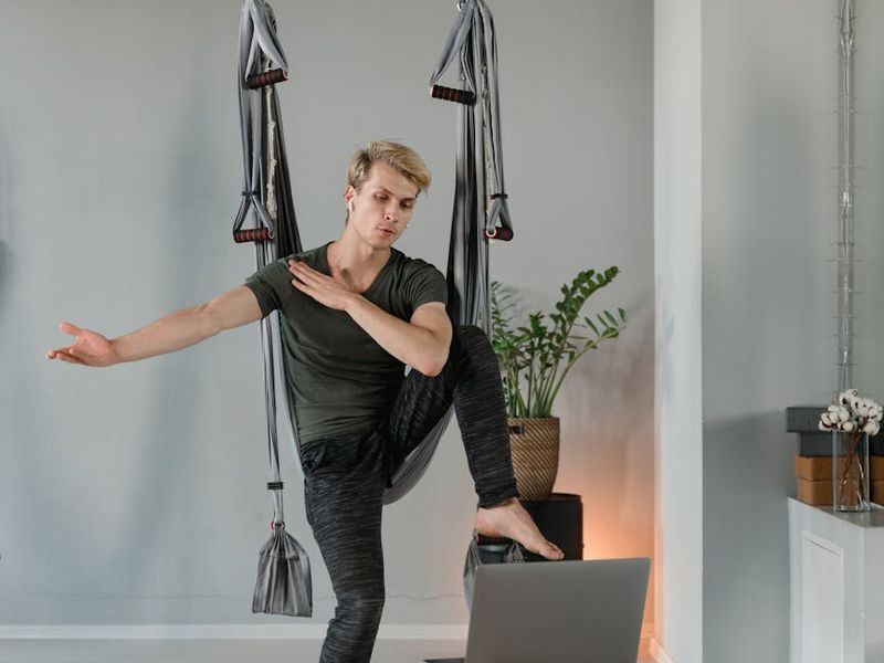 Detailed view of yoga equipment and a serene practice space.
